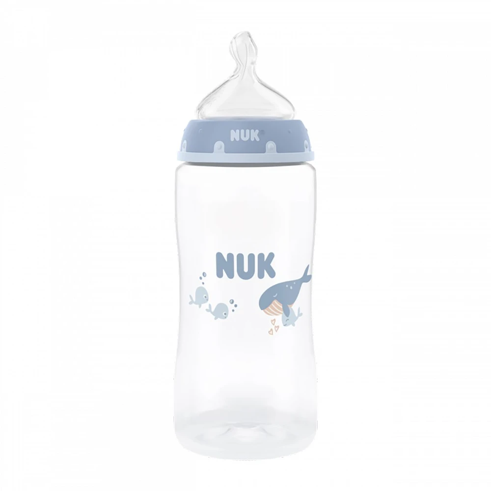 NUK First Choice 300 ml kūdikio buteliukas su temperatūros kontrole, banginis