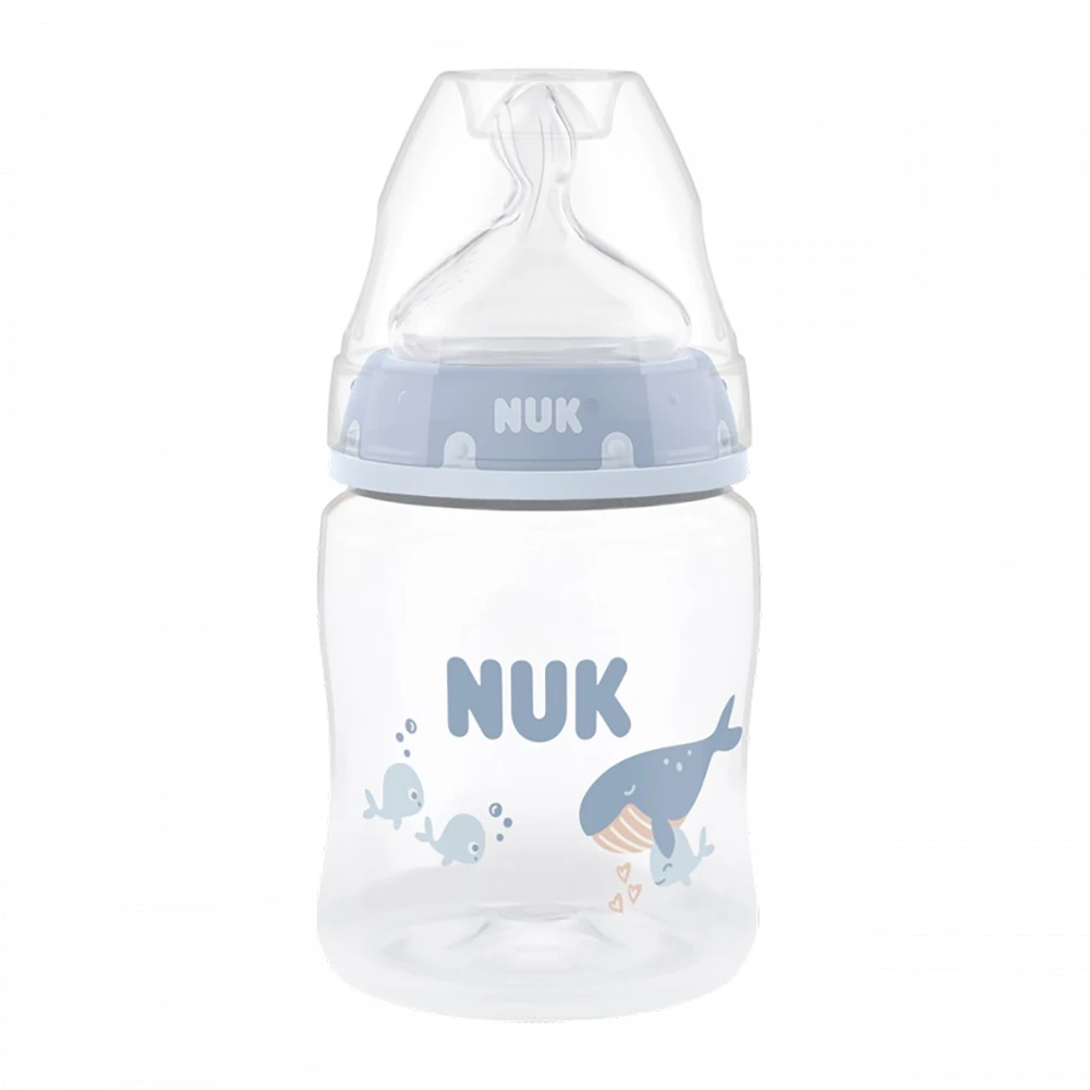NUK First Choice termometru kontroliuojamas kūdikio buteliukas 150 ml, banginis