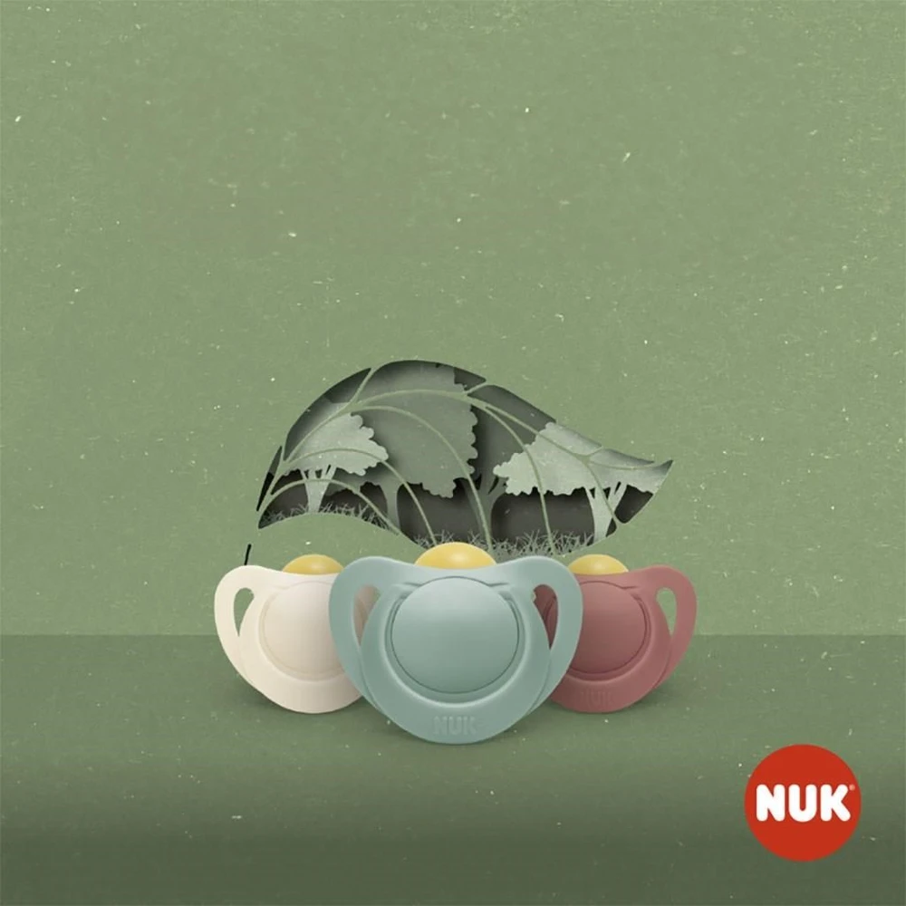 NUK For Nature latekso čiulptukai 6-18 mėn., 2 vnt., raudoni dėžutėje
