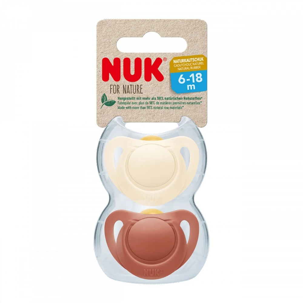 NUK For Nature latekso čiulptukai 6-18 mėn., 2 vnt., raudoni dėžutėje