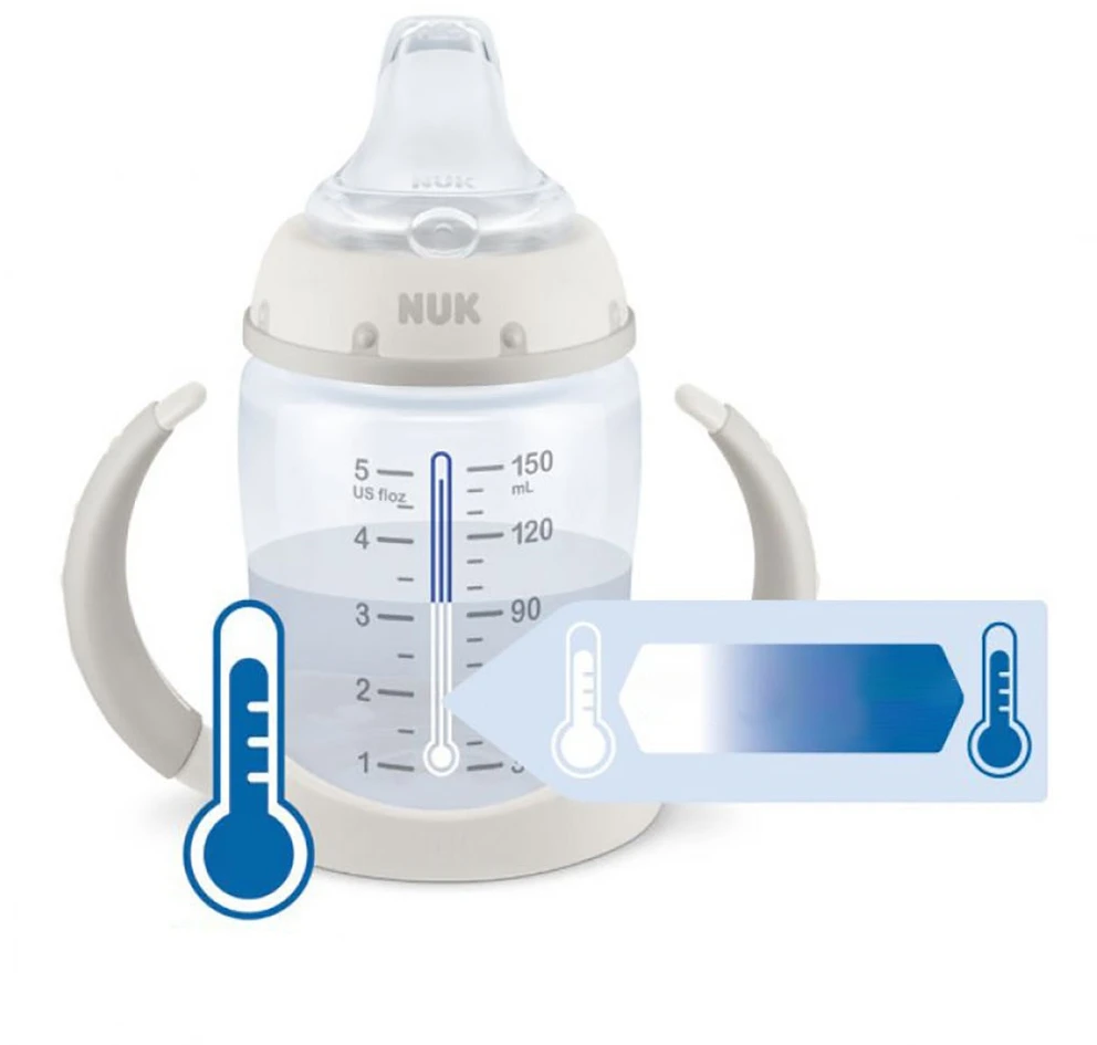 NUK kūdikio mokymosi buteliukas su temperatūros kontrole, 150 ml, baltas
