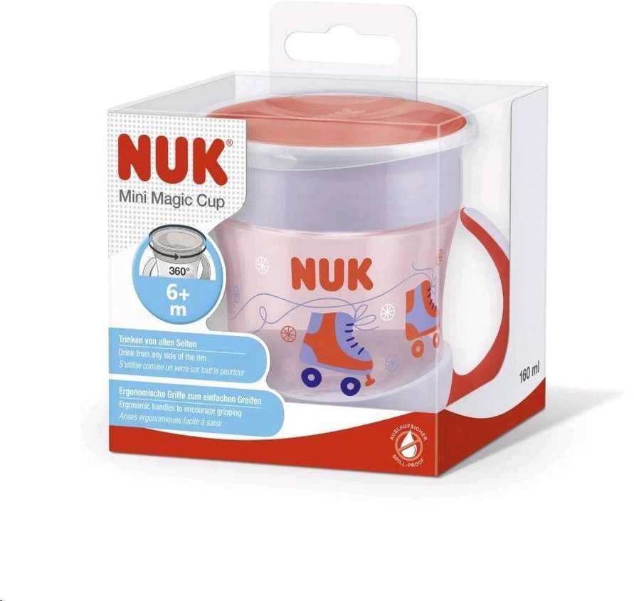 NUK Mini Magic 360° kūdikio puodelis su dangteliu, raudonas