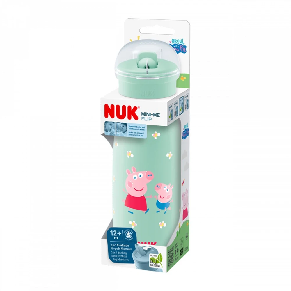 NUK Mini-Me Flip 2-in-1 kūdikio buteliukas Peppa Pig, 450 ml, rožinis, 12+m
