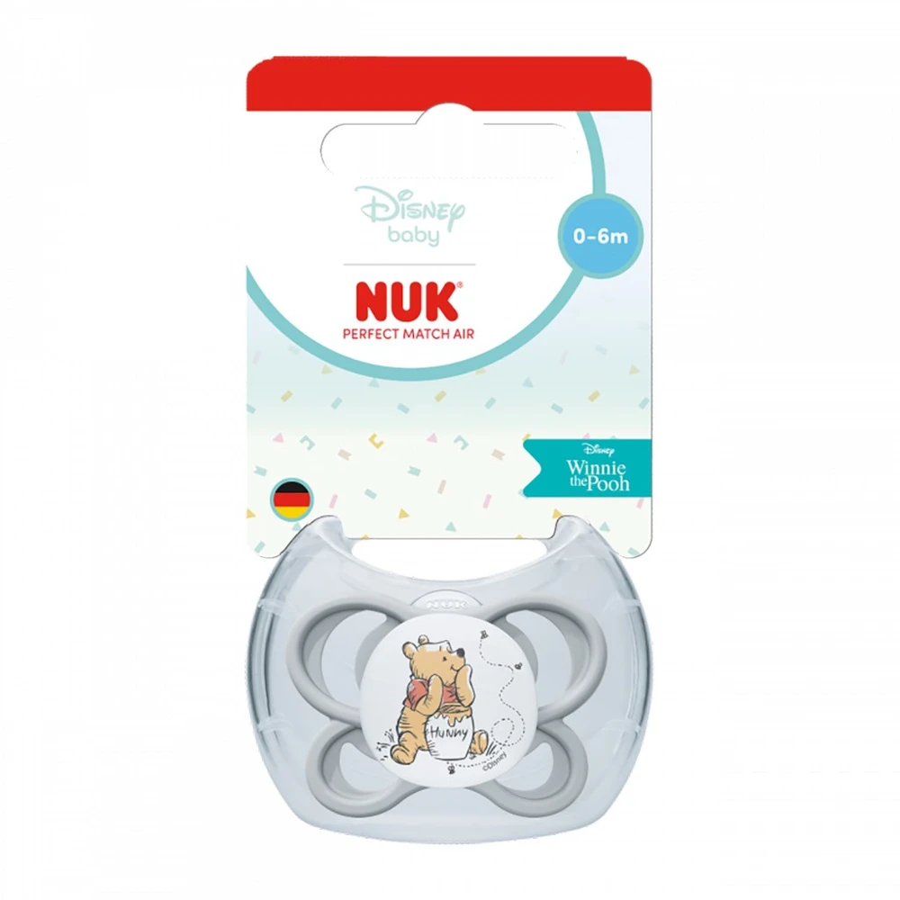 NUK Perfect Match Air čiulptukas Disney Bear Pú 0–6 mėn., pilkas