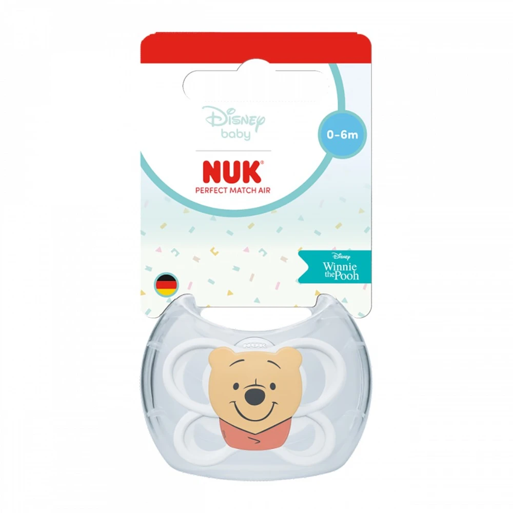 NUK Perfect Match Air čiulptukas Disney Bear Pú 0–6 mėn baltas