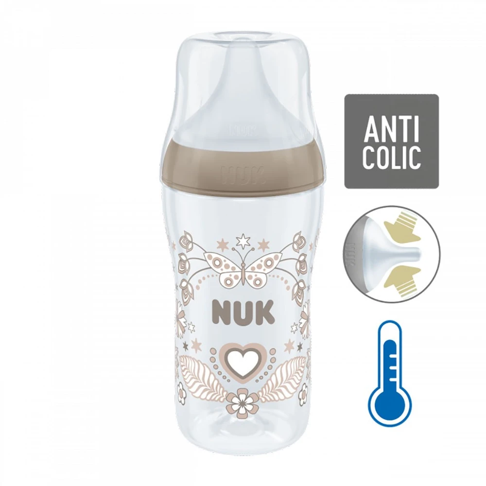 NUK Perfect Match buteliukas su temperatūros kontrole, 260 ml, rudas