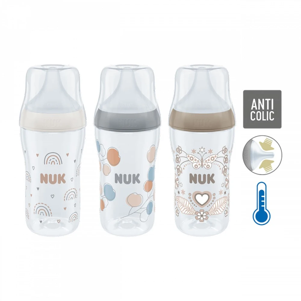 NUK Perfect Match buteliukas su temperatūros kontrole, 260 ml, rudas