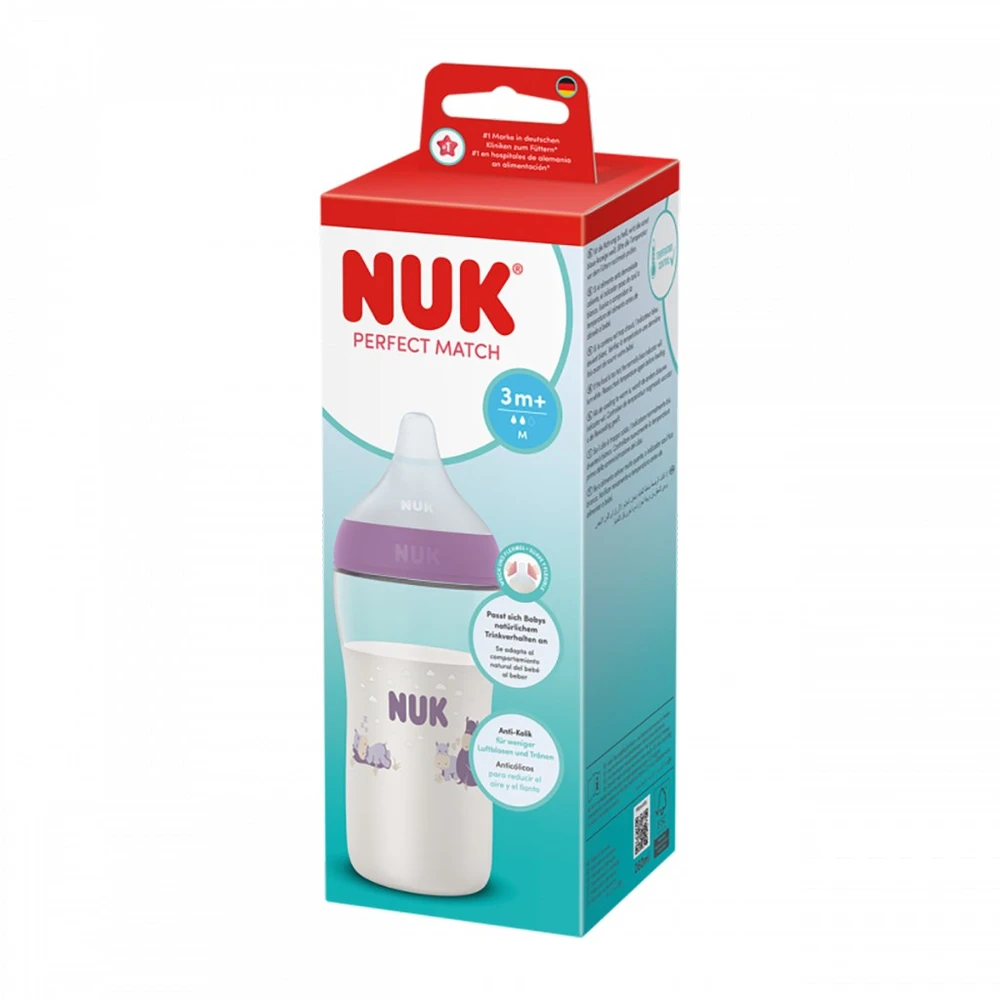 NUK Perfect Match kūdikio buteliukas su temperatūros kontrole Hippo 260 ml
