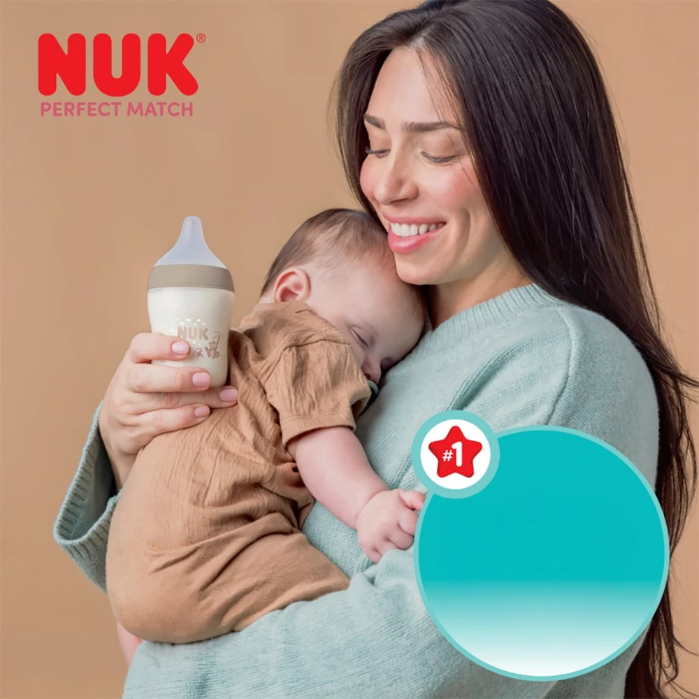 NUK Perfect Match kūdikio buteliukas su temperatūros kontrole XL Monkey 360 ml