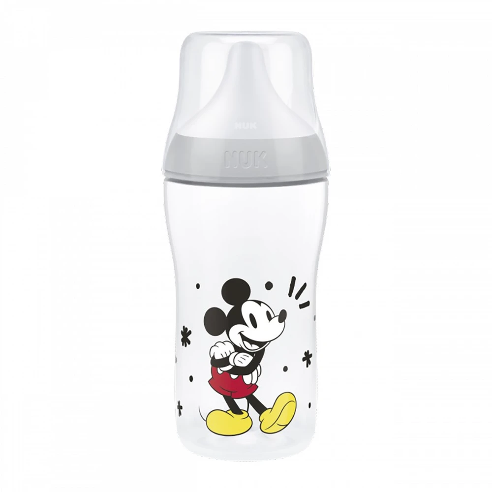 NUK Perfect Match kūdikio buteliukas su temperatūros kontrole Disney Mickey 260 ml pilkos spalvos