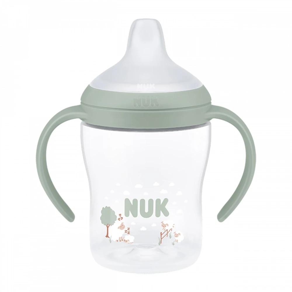 NUK Perfect Match Learner butelis 150 ml su silikoniniu snapeliu ir temperatūros kontrole, avinėlis
