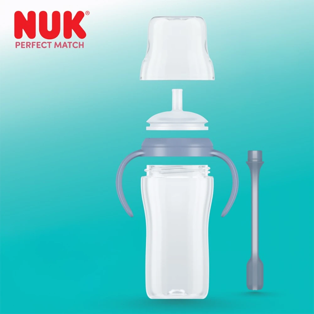 NUK Perfect Match mokomasis kūdikio buteliukas su silikoniniu šiaudeliu PENGUIN 260 ml