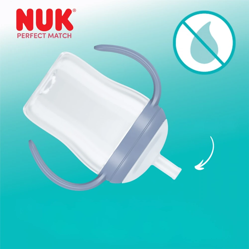 NUK Perfect Match mokomasis kūdikio buteliukas su silikoniniu šiaudeliu PENGUIN 150 ml