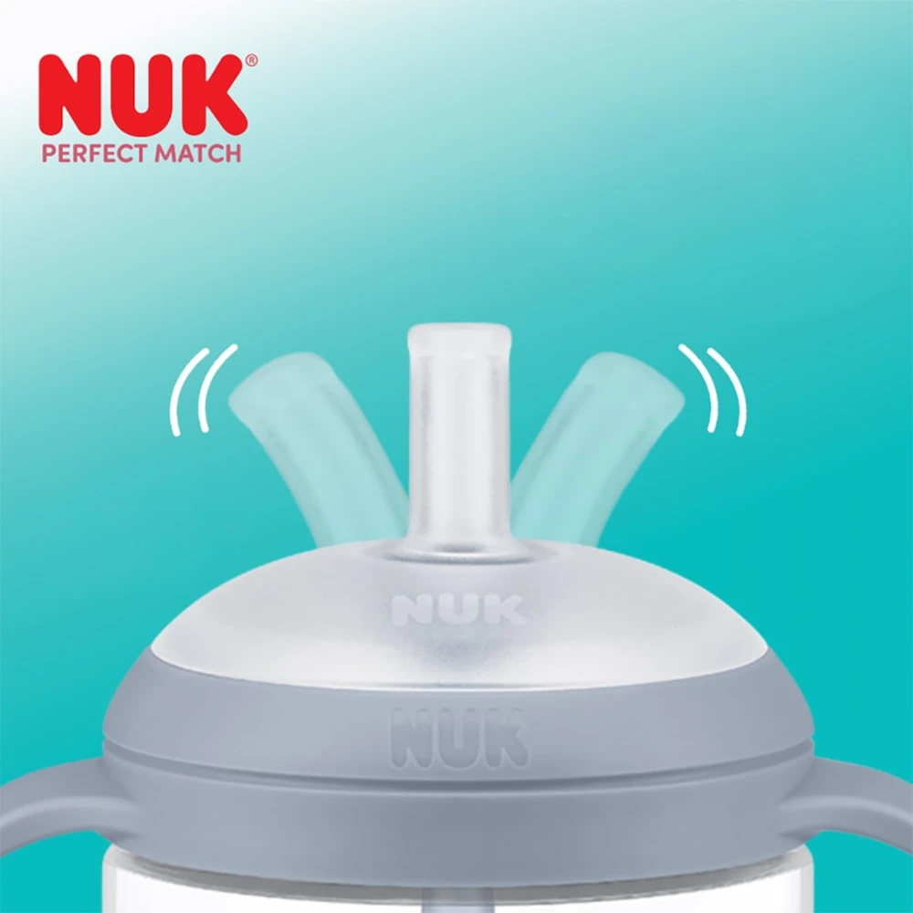 NUK Perfect Match mokomasis kūdikio buteliukas su silikoniniu šiaudeliu BEAR 150 ml
