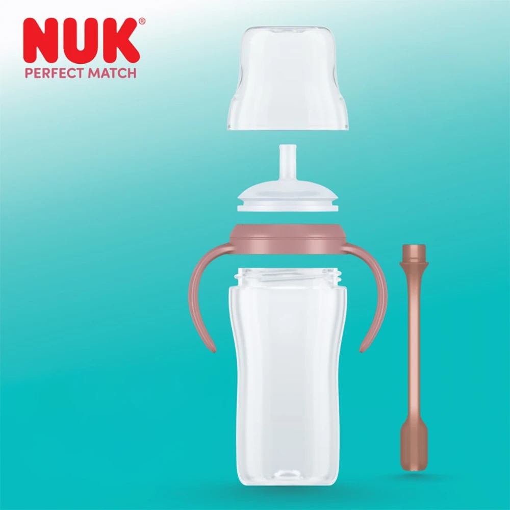 NUK Perfect Match mokomasis kūdikio buteliukas su silikoniniu šiaudeliu BEAR 260 ml