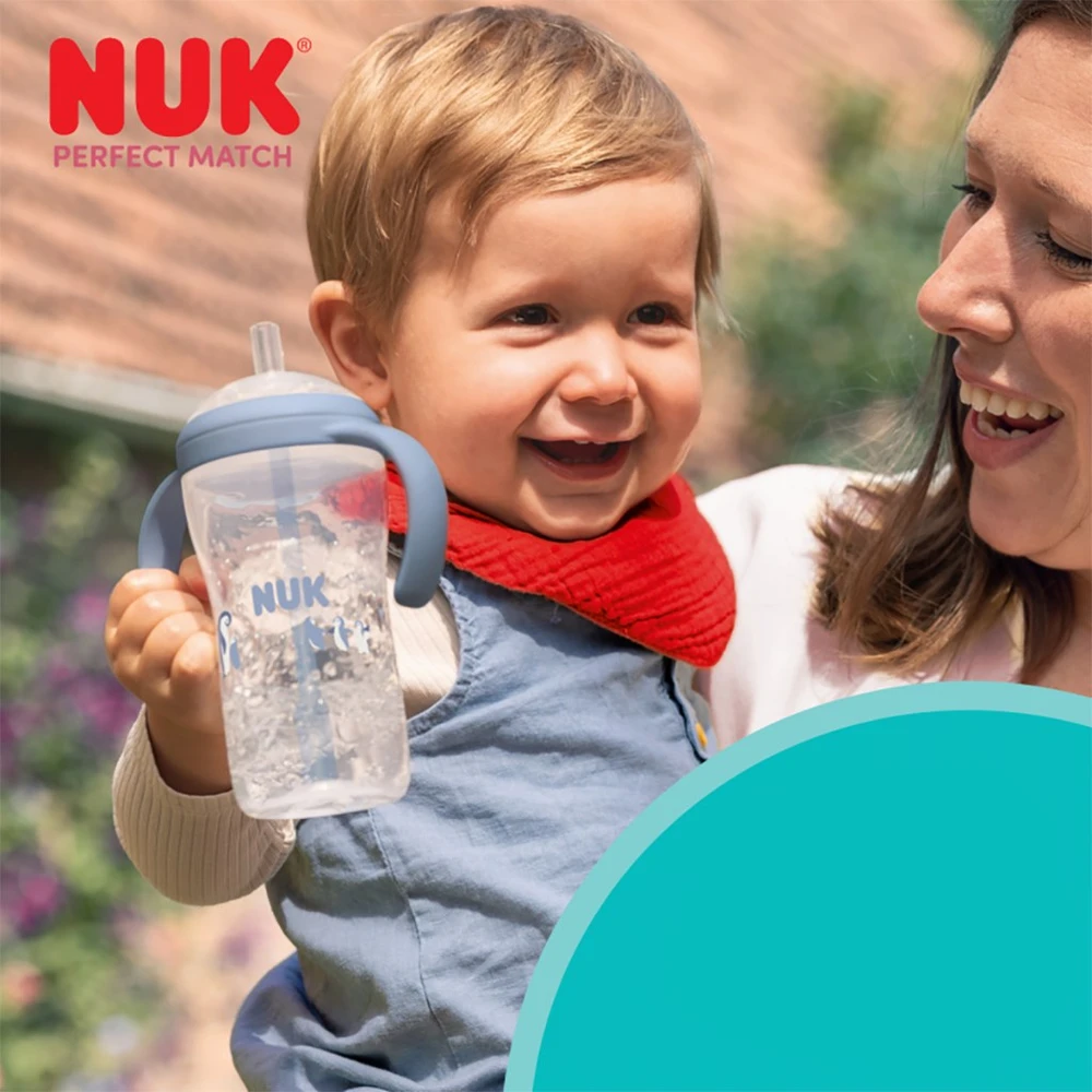 NUK Perfect Match mokomasis kūdikio buteliukas su silikoniniu šiaudeliu PENGUIN 150 ml