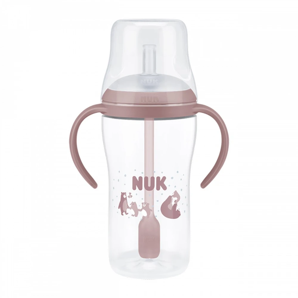 NUK Perfect Match mokomasis kūdikio buteliukas su silikoniniu šiaudeliu BEAR 260 ml