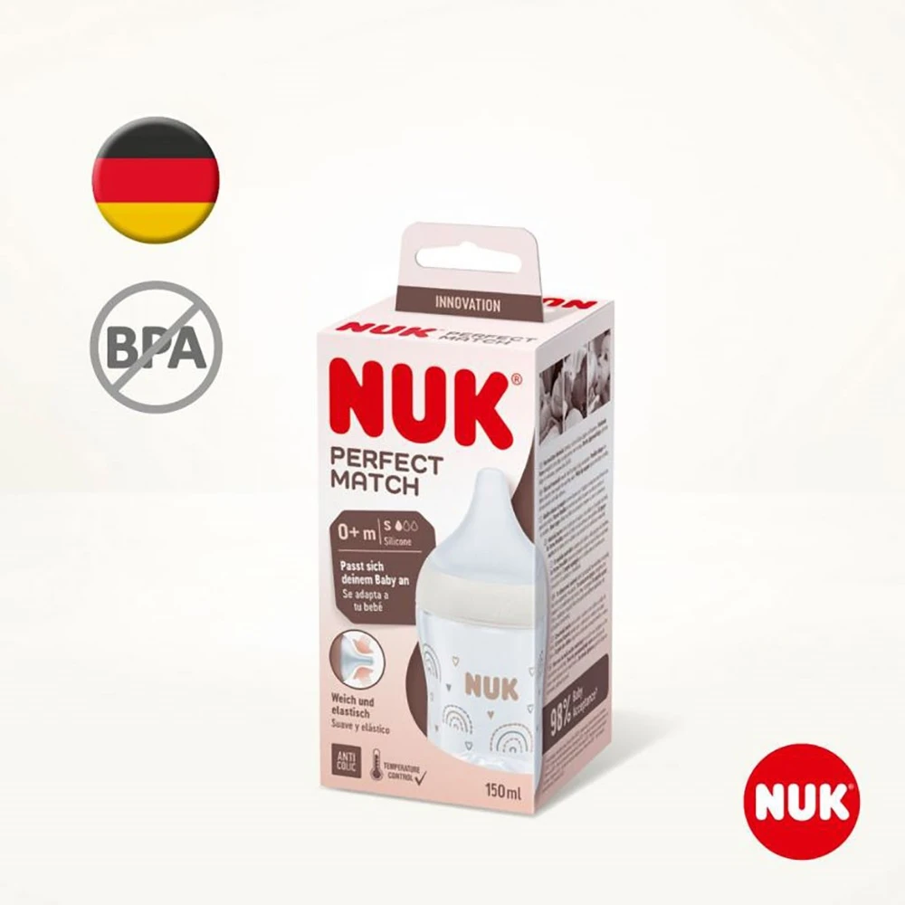 NUK Perfect Match termometru kontroliuojamas kūdikio buteliukas 150 ml baltas