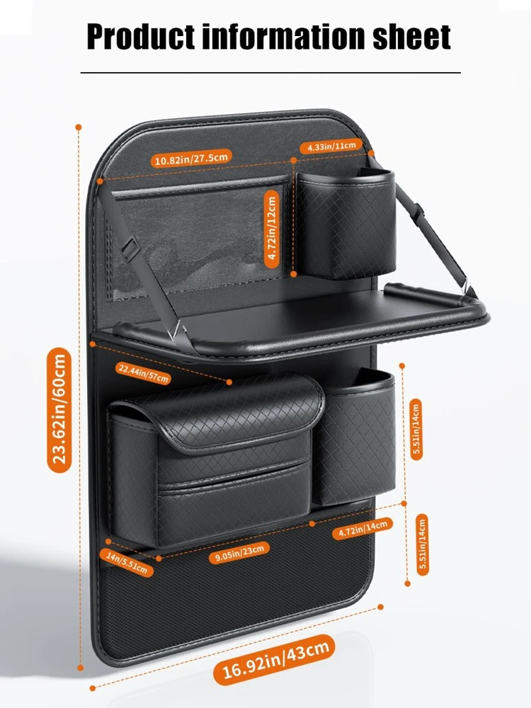Oem Foldable Automobilio organaizeris for front seats with compartments D03-B juodos spalvos