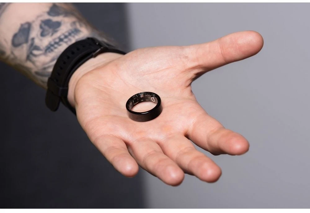 OEM Smart Ring R11M - išmanusis plieno žiedas su įkrovimo dėžute, 8 dydis (18,1 mm), juodas