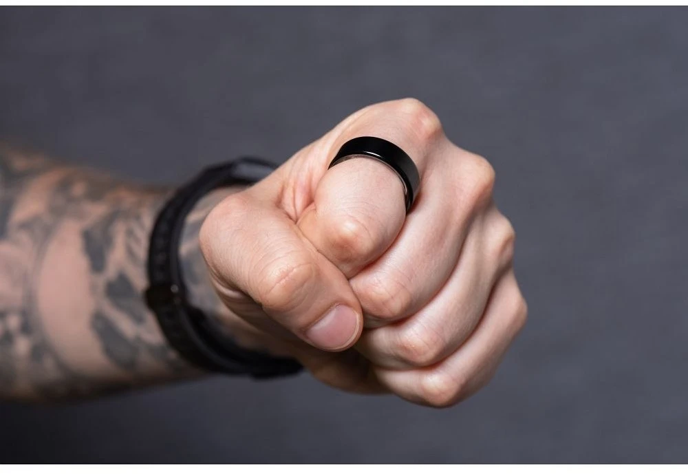 OEM Smart Ring R11M - išmanusis plieno žiedas su įkrovimo dėžute, 8 dydis (18,1 mm), juodas