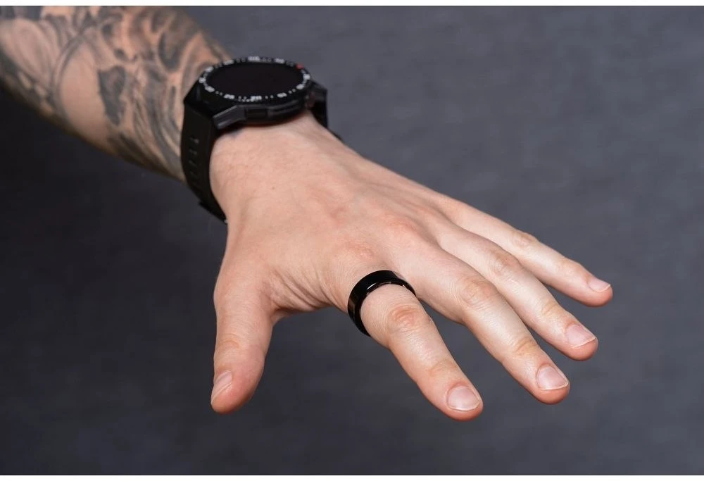 OEM Smart Ring R11M - išmanusis plieno žiedas su įkrovimo dėžute, 8 dydis (18,1 mm), juodas