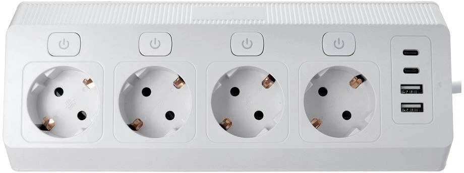 Oem rozeta su 4 lizdais, maks. 3680W, 2xUSB A, 2x type C jungtys su 2m maitinimo laidu E42 balta