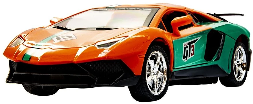 Oranžinės spalvos nuotoliniu būdu valdomas sportinis automobilis su LED žibintais