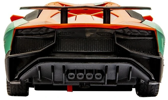 Oranžinės spalvos nuotoliniu būdu valdomas sportinis automobilis su LED žibintais