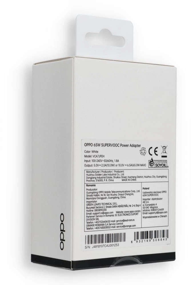 OPPO SuperVOOC originalus įkroviklis C tipo VCA7JFEH 65W baltas blisteryje