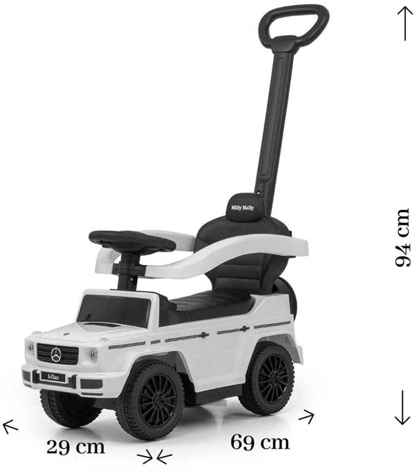 Paspirtukas su vairavimo rankena MERCEDES G350d Milly Mally baltas