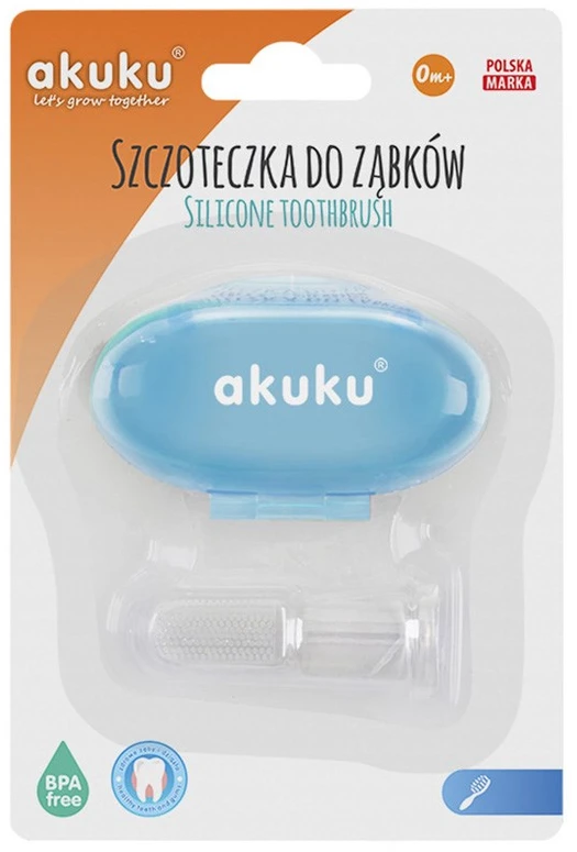 AKUKU silikoninis dantų šepetėlis su dėžute Mėlynas, A0263