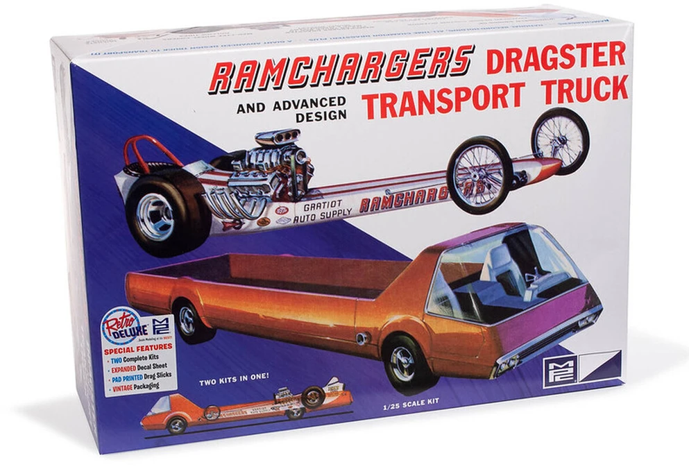Plastikinis modelis 1:25 Ramchargers dragsteris ir sunkvežimis transporteris