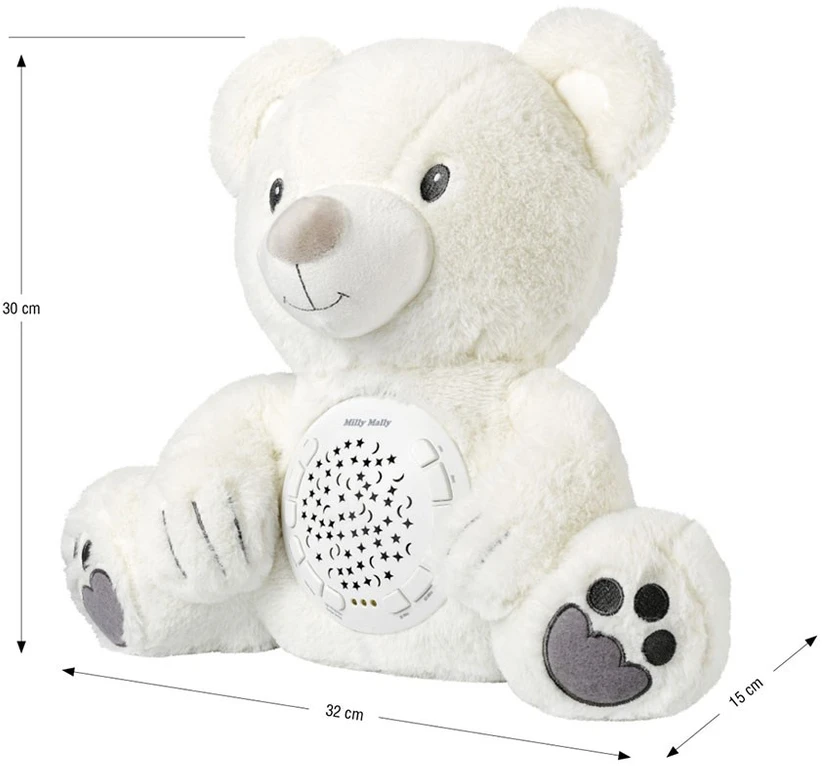 MILLY MALLY Milly Bear baltas pliušinis žaislas su projektoriumi