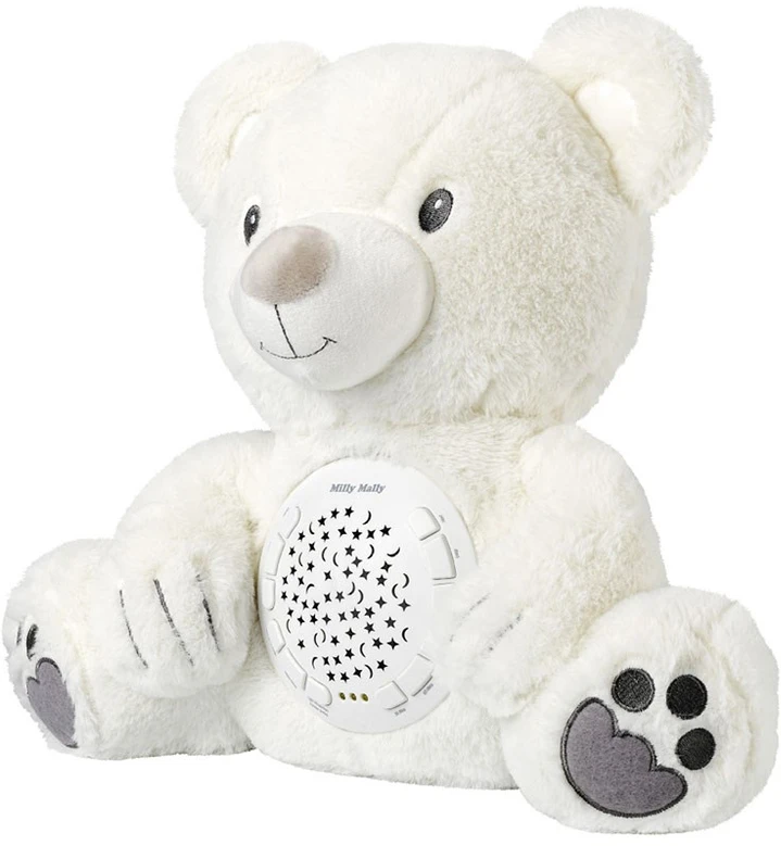 MILLY MALLY Milly Bear baltas pliušinis žaislas su projektoriumi