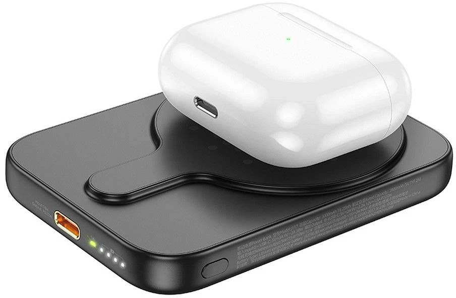 Nešiojamoji baterija, suderinama su „MagSafe Hoco 5000 mAh QC PD 18W J117“, juoda