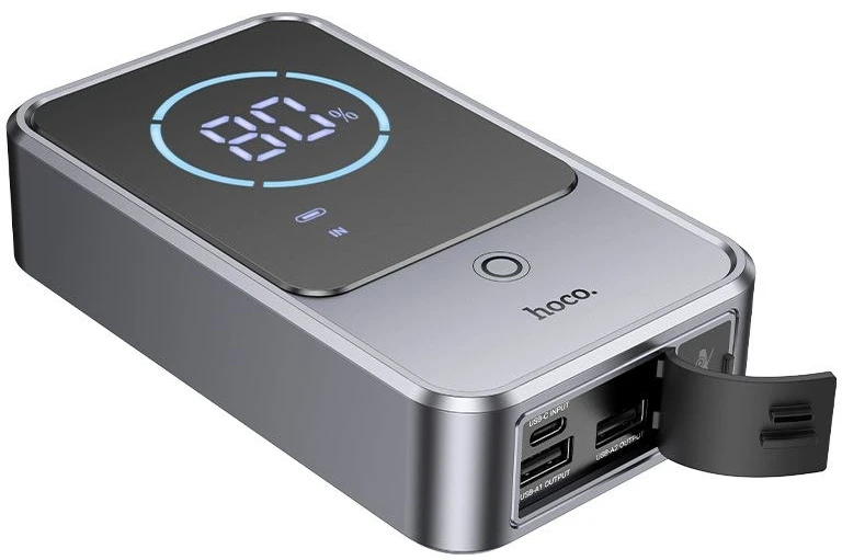 Powerbankas 10000 mAh 2,4A 18W su automobilio užvedimo funkcija Hoco QS7 metal pilka