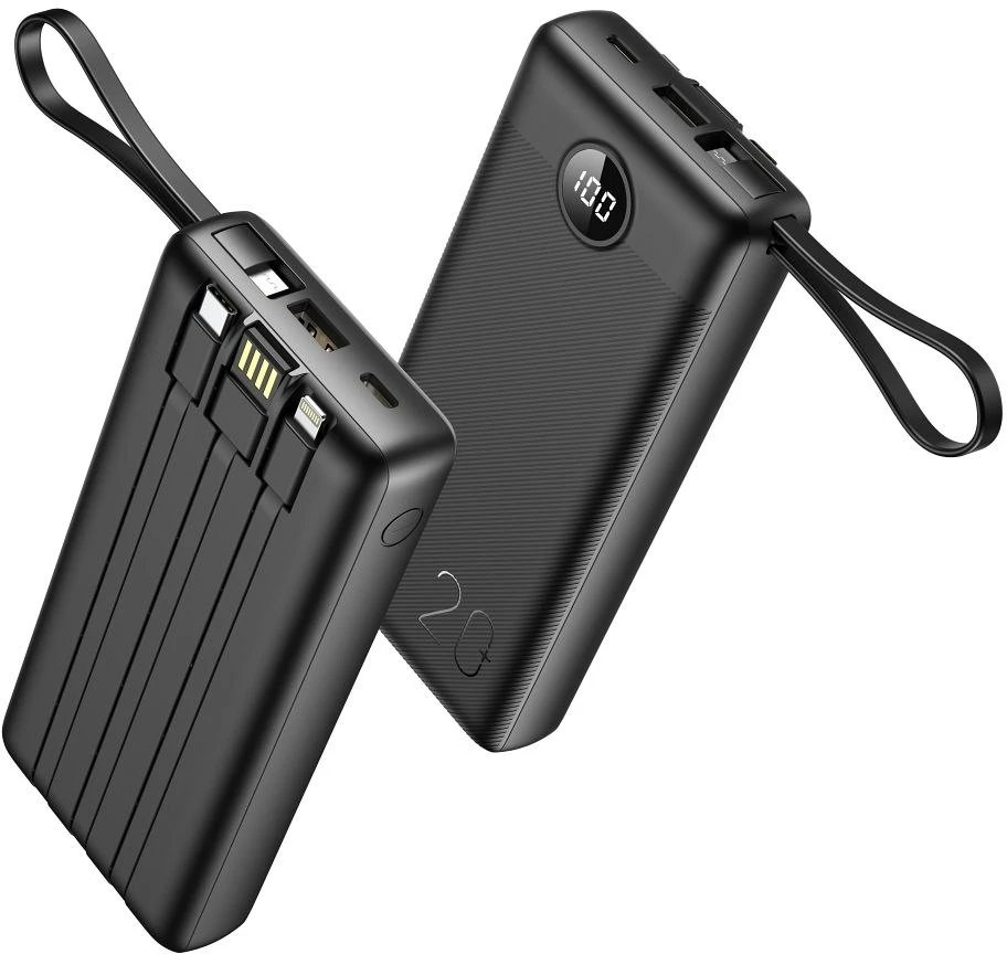 Veger „Weger C20“ (W2047 / W2059) 20000 mAh talpos nešiojamoji baterija su integruotu „Micro-USB“ laidu / C tipo / „Lightning“ juodas