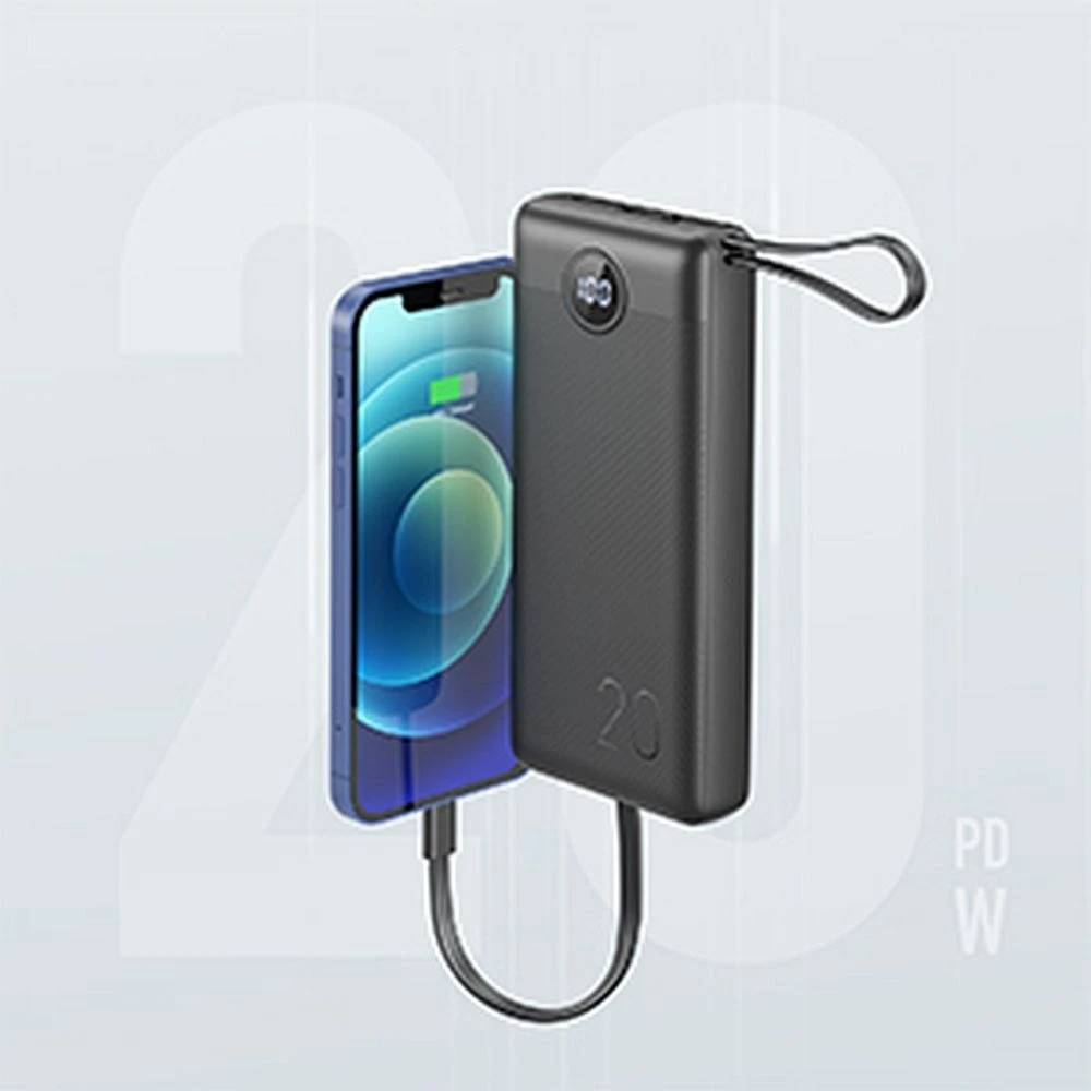 Veger „Weger C20“ (W2047 / W2059) 20000 mAh talpos nešiojamoji baterija su integruotu „Micro-USB“ laidu / C tipo / „Lightning“ juodas