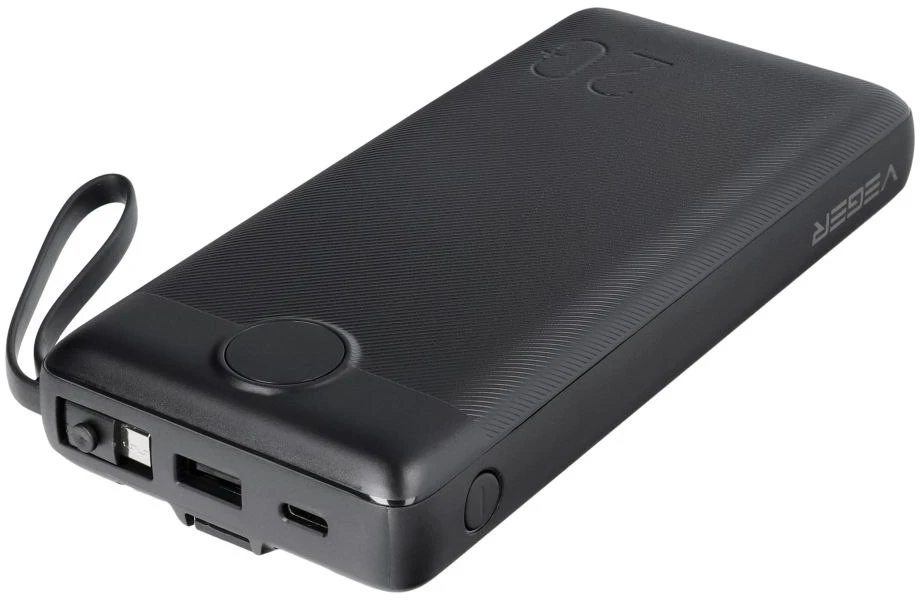 Veger „Weger C20“ (W2047 / W2059) 20000 mAh talpos nešiojamoji baterija su integruotu „Micro-USB“ laidu / C tipo / „Lightning“ juodas