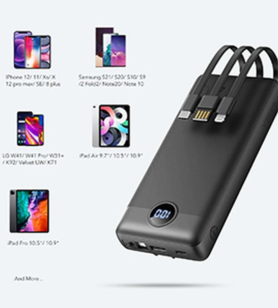 Veger „Weger C20“ (W2047 / W2059) 20000 mAh talpos nešiojamoji baterija su integruotu „Micro-USB“ laidu / C tipo / „Lightning“ juodas