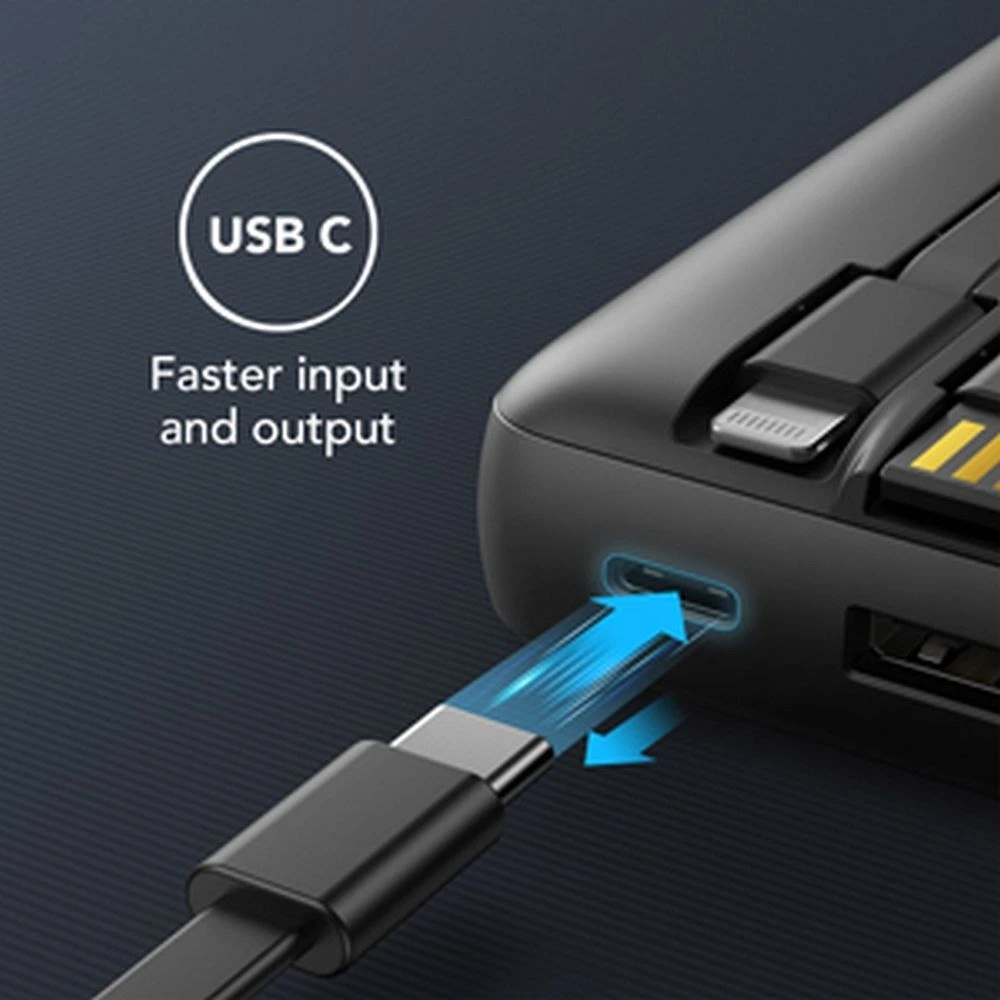 Veger „Weger C20“ (W2047 / W2059) 20000 mAh talpos nešiojamoji baterija su integruotu „Micro-USB“ laidu / C tipo / „Lightning“ juodas