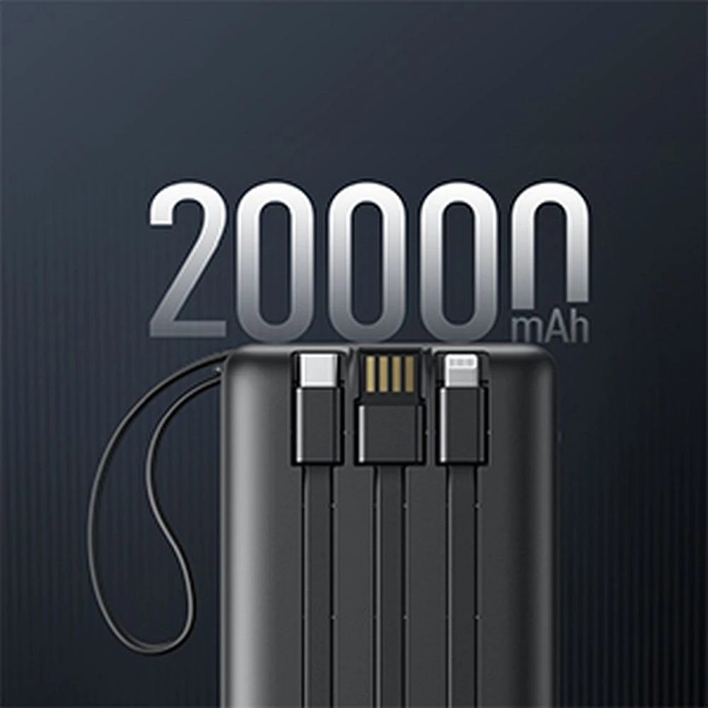 Veger „Weger C20“ (W2047 / W2059) 20000 mAh talpos nešiojamoji baterija su integruotu „Micro-USB“ laidu / C tipo / „Lightning“ juodas