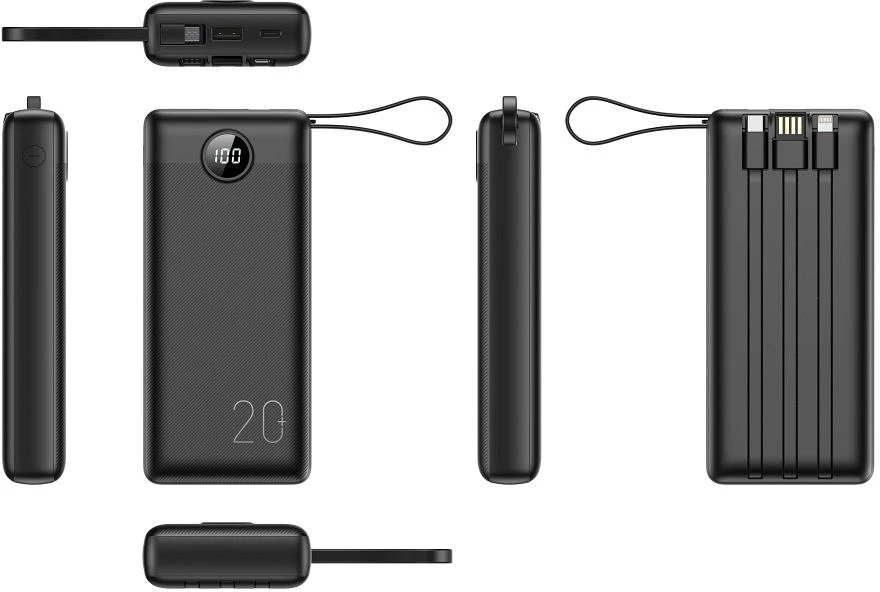 Veger „Weger C20“ (W2047 / W2059) 20000 mAh talpos nešiojamoji baterija su integruotu „Micro-USB“ laidu / C tipo / „Lightning“ juodas