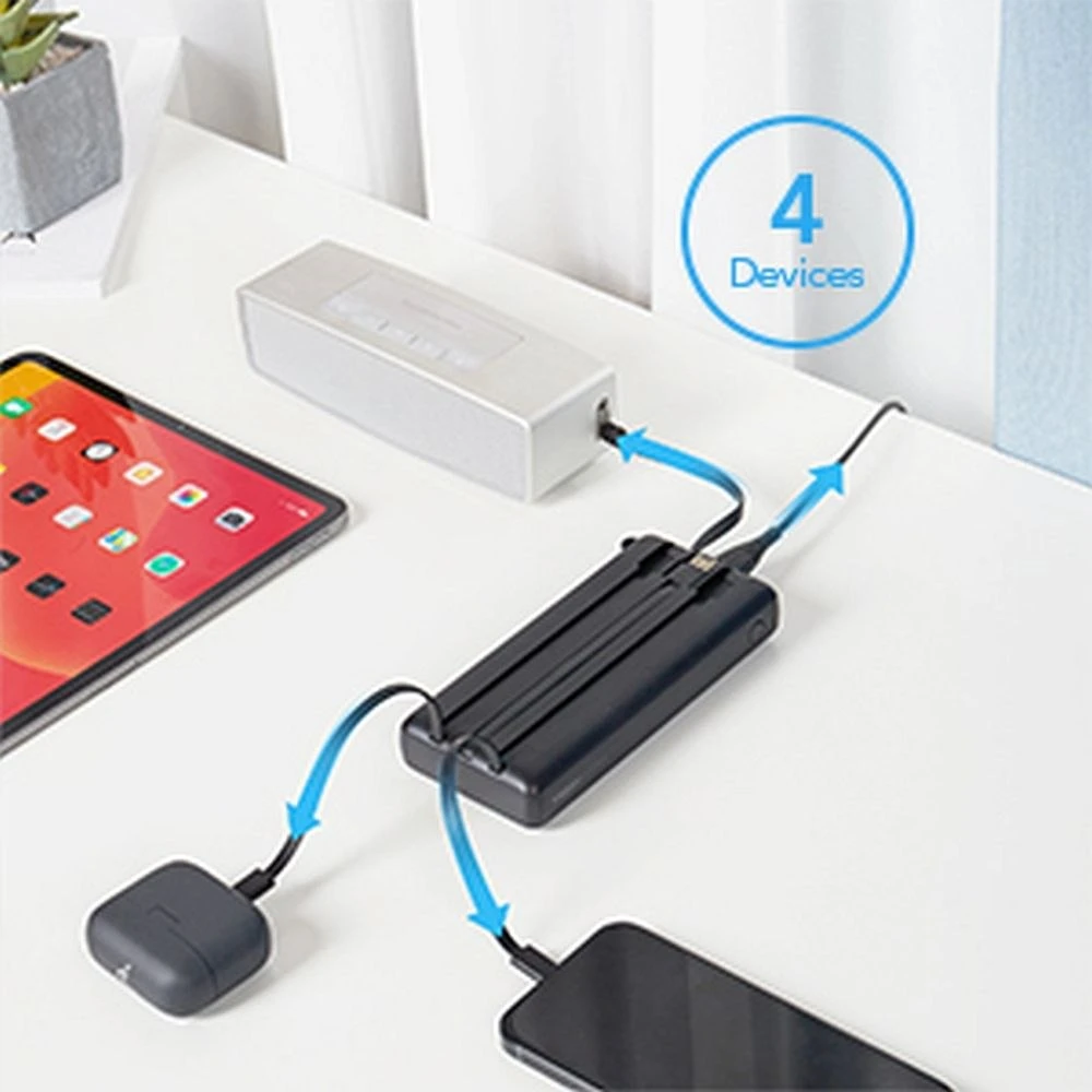 Veger „Weger C20“ (W2047 / W2059) 20000 mAh talpos nešiojamoji baterija su integruotu „Micro-USB“ laidu / C tipo / „Lightning“ juodas
