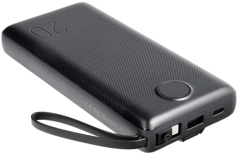 Veger „Weger C20“ (W2047 / W2059) 20000 mAh talpos nešiojamoji baterija su integruotu „Micro-USB“ laidu / C tipo / „Lightning“ juodas