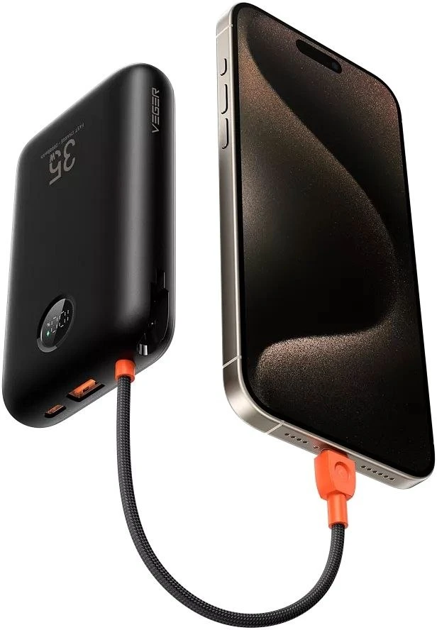 Nešiojamoji baterija Veger K2 (W2068) PD QC3.0 35W 20000 mAh su integruotais C tipo laidais / Lightning juodas