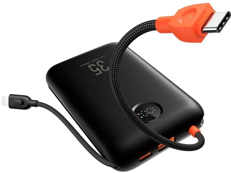 Nešiojamoji baterija Veger K2 (W2068) PD QC3.0 35W 20000 mAh su integruotais C tipo laidais / Lightning juodas