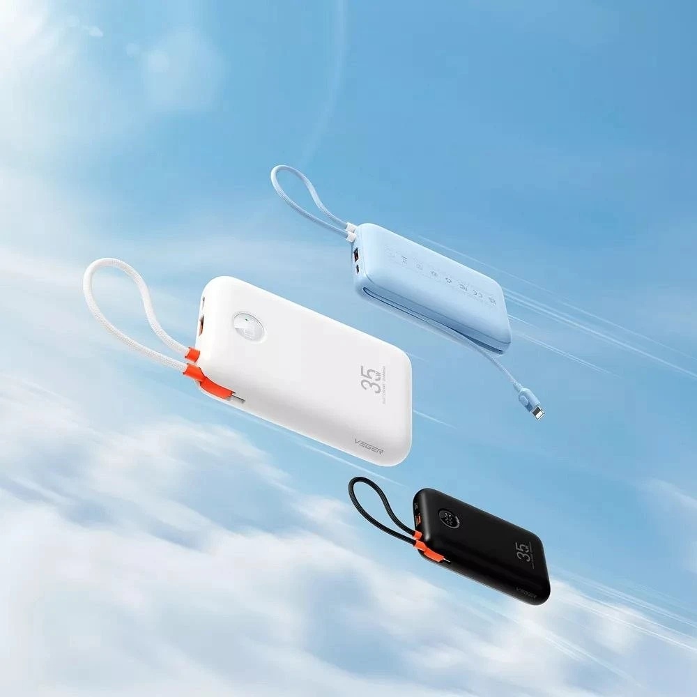 Nešiojamoji baterija Veger K2 (W2068) PD QC3.0 35W 20000 mAh su integruotais C tipo laidais / Lightning juodas