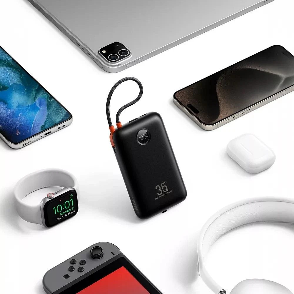 Nešiojamoji baterija Veger K2 (W2068) PD QC3.0 35W 20000 mAh su integruotais C tipo laidais / Lightning juodas